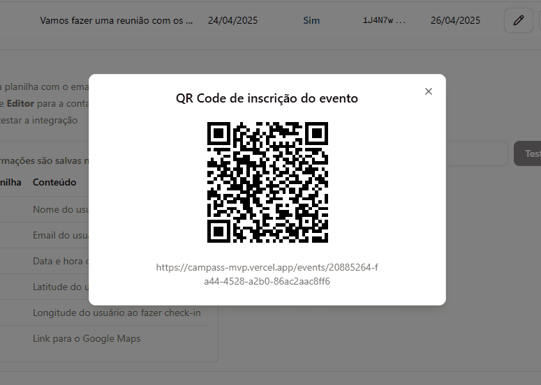 Demonstração do registro de presença por QR Code - Modo escuro